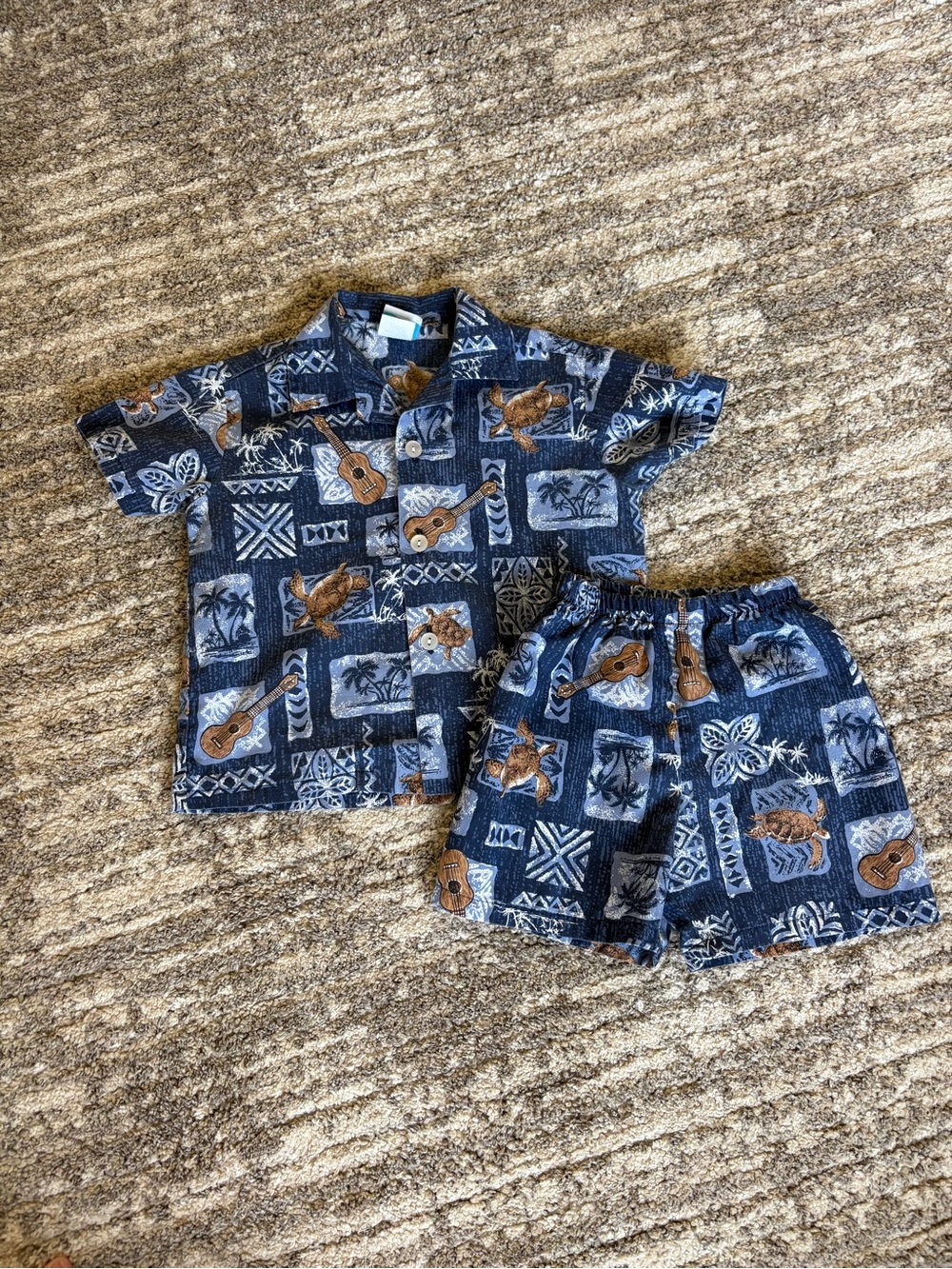 KALA Hawaii Boys' Navy Hawaiian Print Matching Set - Short Sleeve Shirt & Shorts